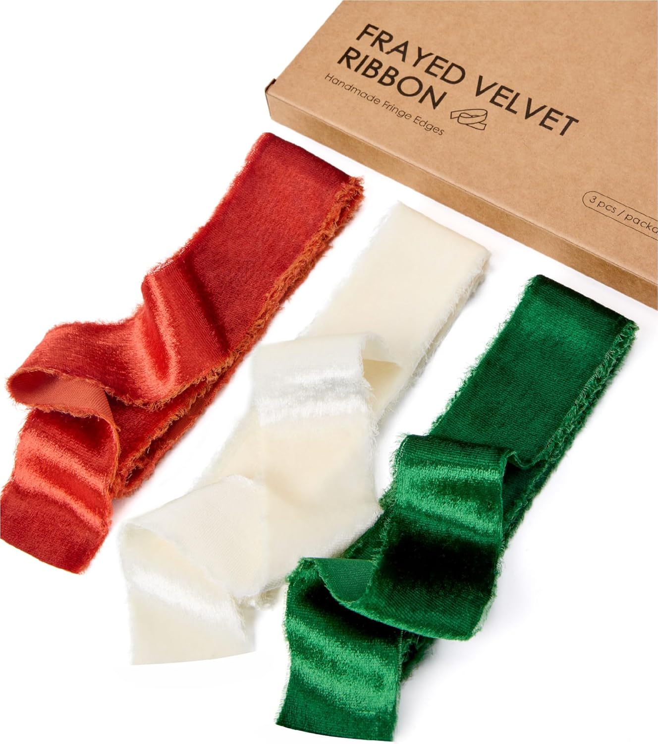 Frayed Edges Glossy Velvet Ribbon For Christmas 1.5