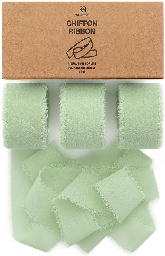 Chiffon Silk Ribbon 1" x 21 Yd (Sage Green) - Vitalizart