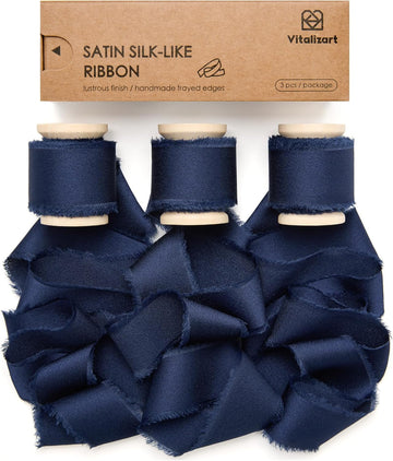 Silk Satin Ribbon With Wooden Spool 1" x 15 Yd (Navy Blue)