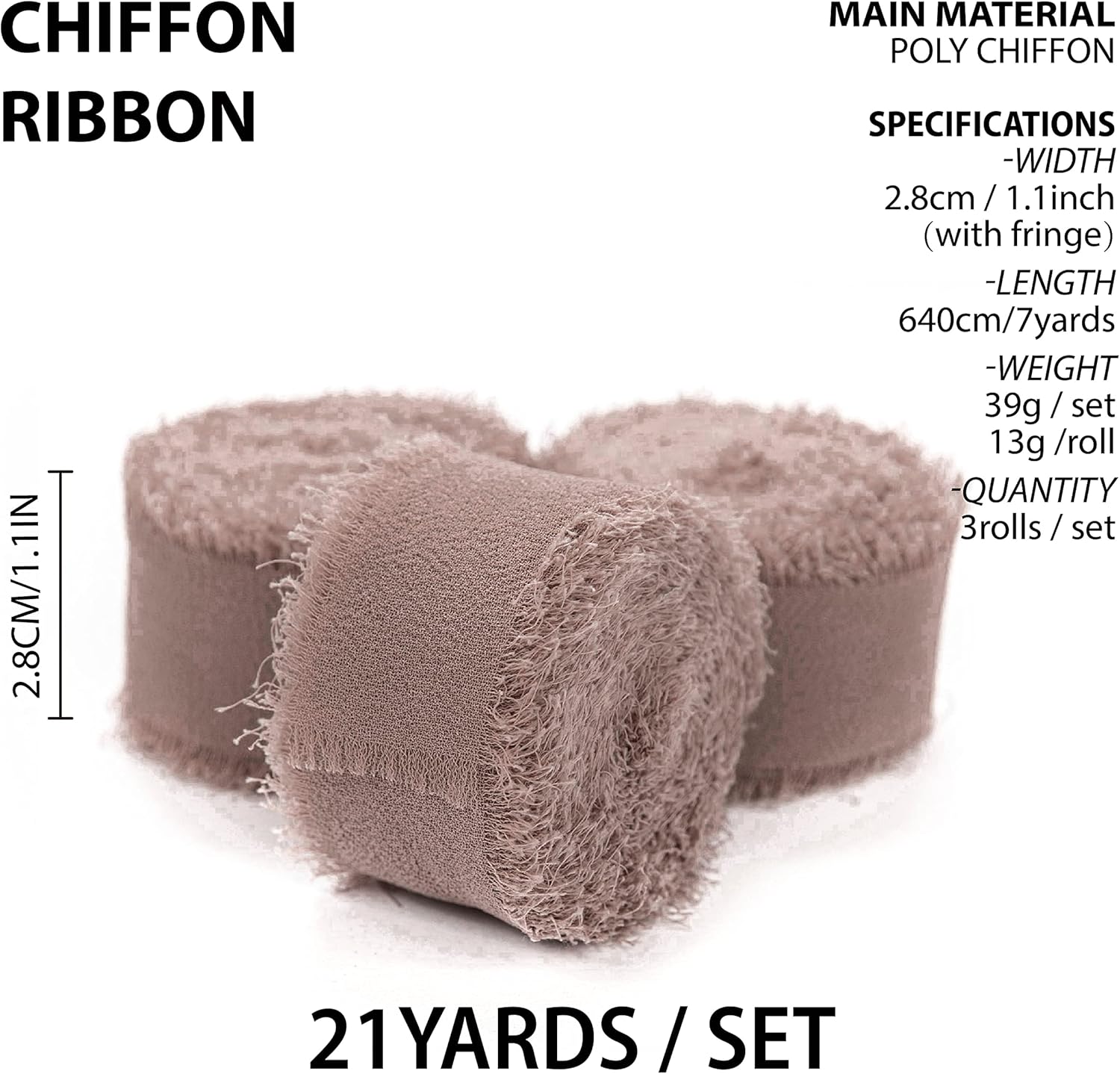 FRINGE CHIFFON SILK RIBBON 1" X 21YD(Nude) - Vitalizart