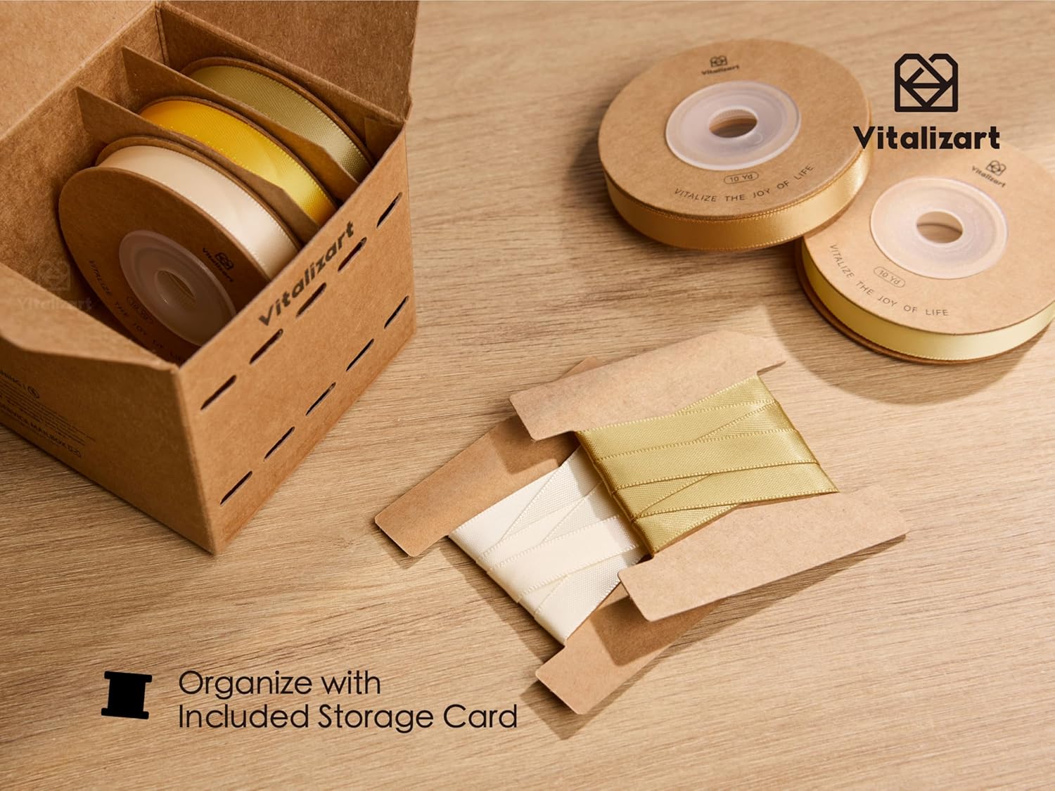Double Face Satin Ribbon 3/8" x 50Yd (Assorted Gold) - Vitalizart