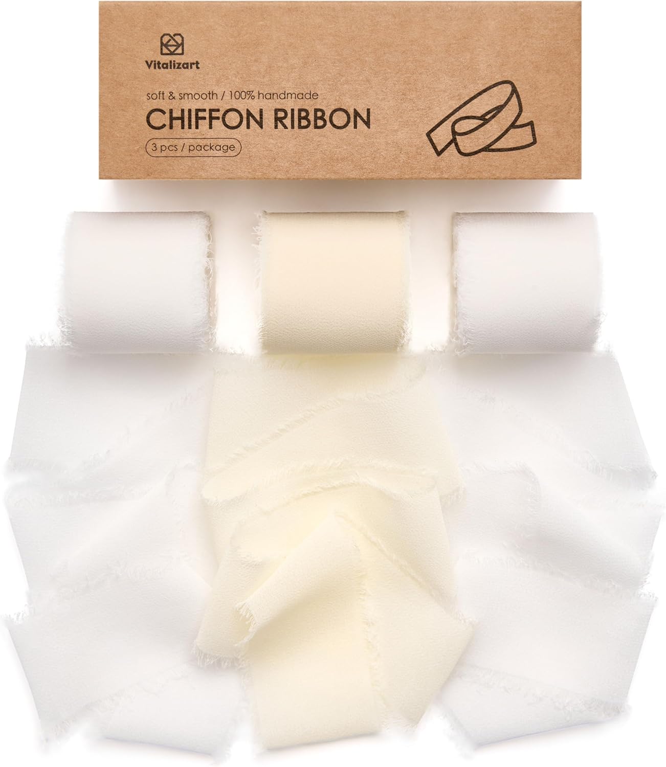 FRINGE CHIFFON SILK RIBBON 1.5" X 21YD (Cream & Off White) - Vitalizart