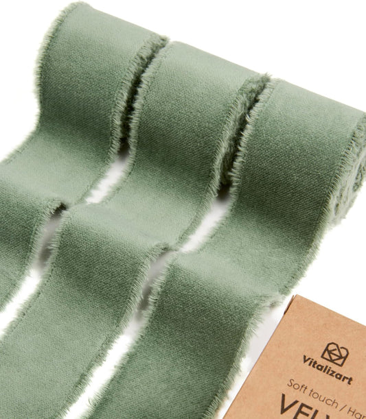 Frayed Fringe Velvet Ribbon 1.5" x 6 Yd (Dusty Green)
