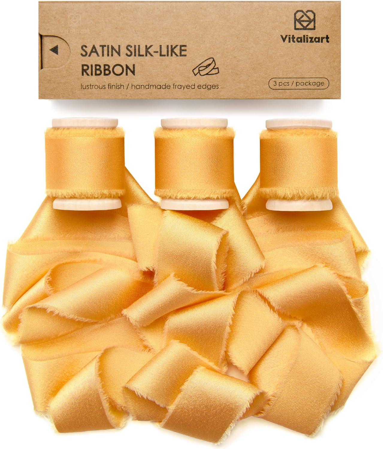 Silk Satin Ribbon With Wooden Spool 1" x 15 Yd (Gold) - Vitalizart