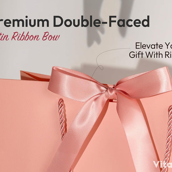 Vitalizart Paper Gift Bags With Ribbon Handles Set of 4 Pink Bulk Reusable For Gift Wrap 13" x10"x5"Large Size(Pink & Cream) - Vitalizart