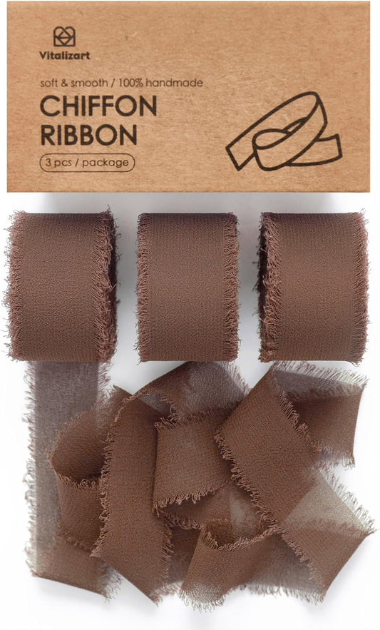 Chiffon Silk Ribbon 1" x 21 Yd (Brown)