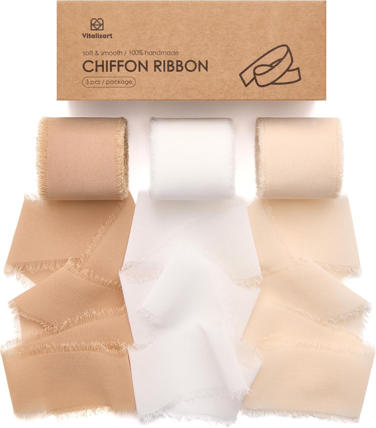 Fringe Chiffon Silk Ribbon 1 1/2 Inch x 21Yd (Camel & Nude) - Vitalizart