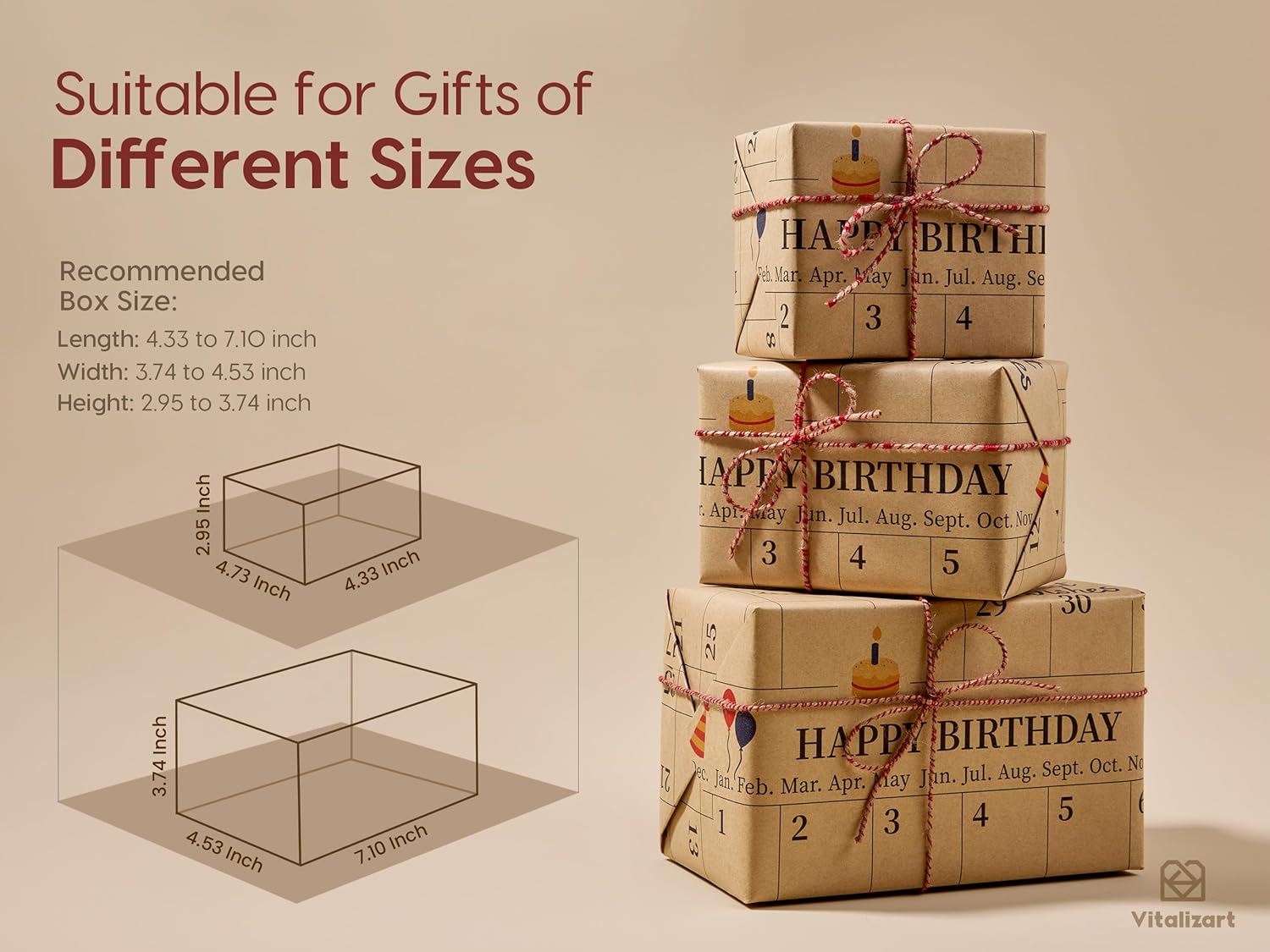 Vitalizart Write - On Calendar Birthday Wrapping Paper Set 17" With 5 - Yard Twine Recyclable Customizable Gift Wrap - Vitalizart