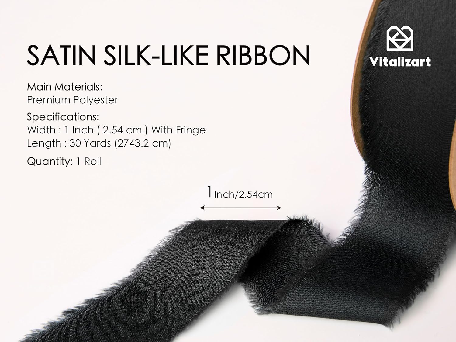 FRAYED FRINGE SILK SATIN RIBBON 1" X 30 YARD（Black） - Vitalizart