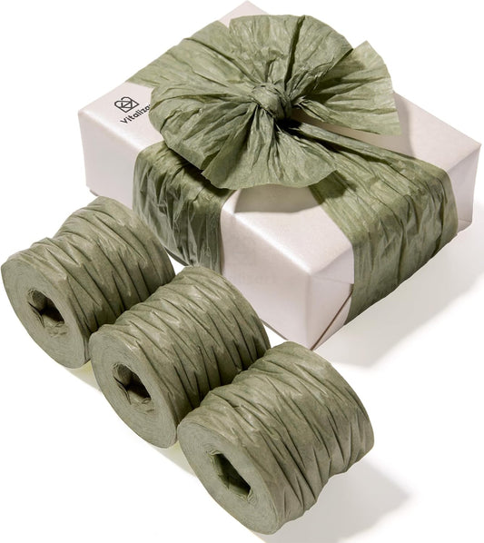 Vitalizart Crinkle Paper Ribbon 1.5" x 75 Yards, Reusable Recyclable Easy Tear(GREEN) - Vitalizart