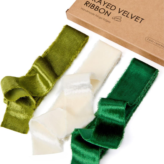 Frayed Edges Glossy Velvet Ribbon For Christmas 1.5"x 4.5YD (Green & White) - Vitalizart