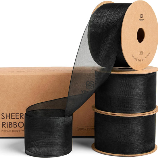 Organza Sheer Ribbon 1.5" x 30 Yd (Black) - Vitalizart
