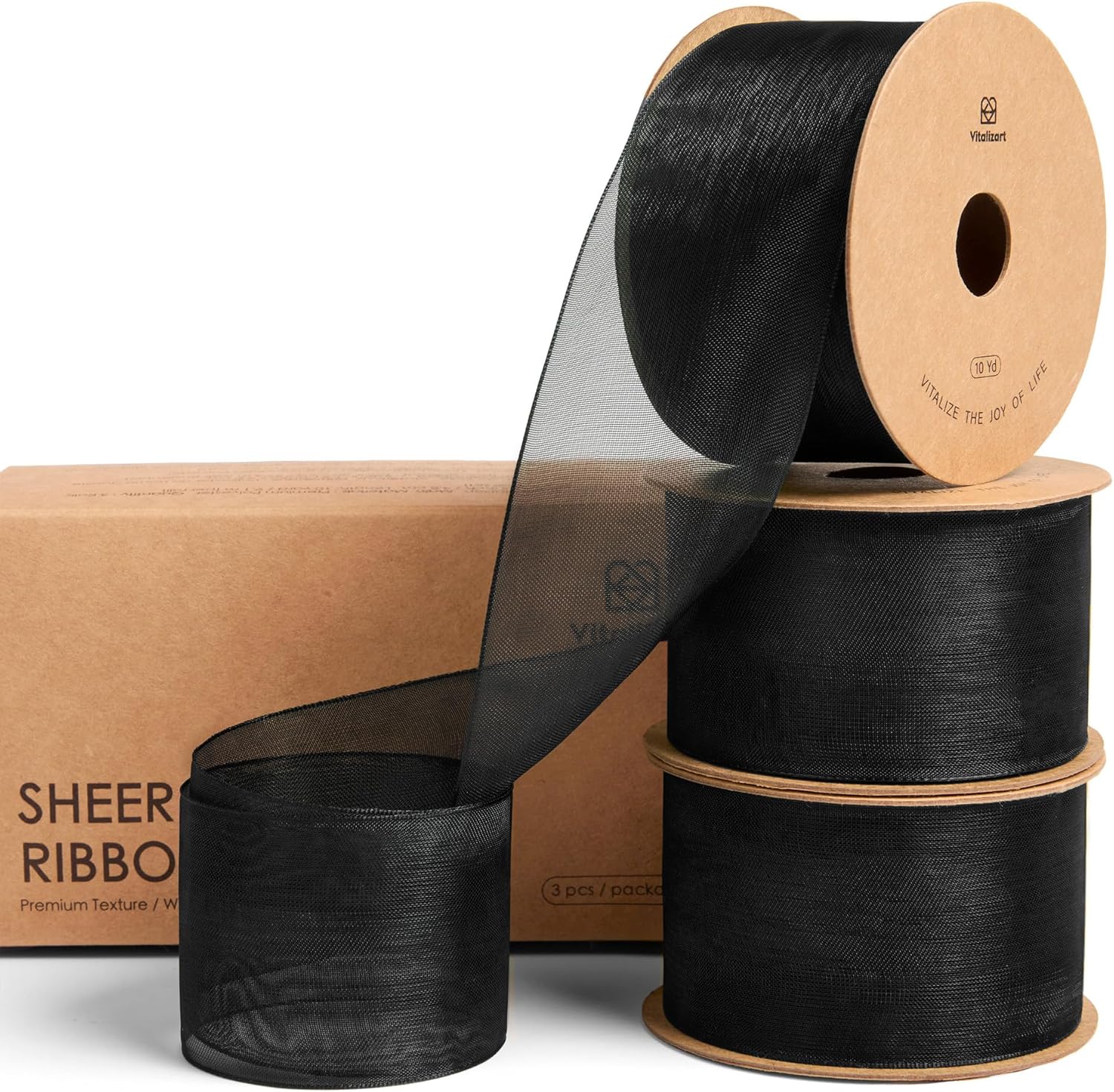 Organza Sheer Ribbon 1.5" x 30 Yd (Black) - Vitalizart