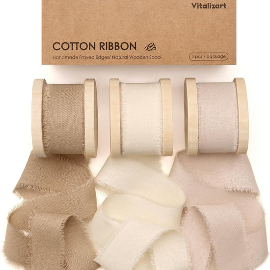Vitalizart Ribbon Cotton Handmade Fringe 1" x 15 Yd Pure Natural Cotton Ribbons ( Nude & Ivory) - Vitalizart