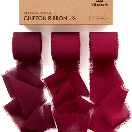 Fringe Chiffon Silk Ribbon 1 1/2 Inch x 21Yd (Burgundy & Red) - Vitalizart
