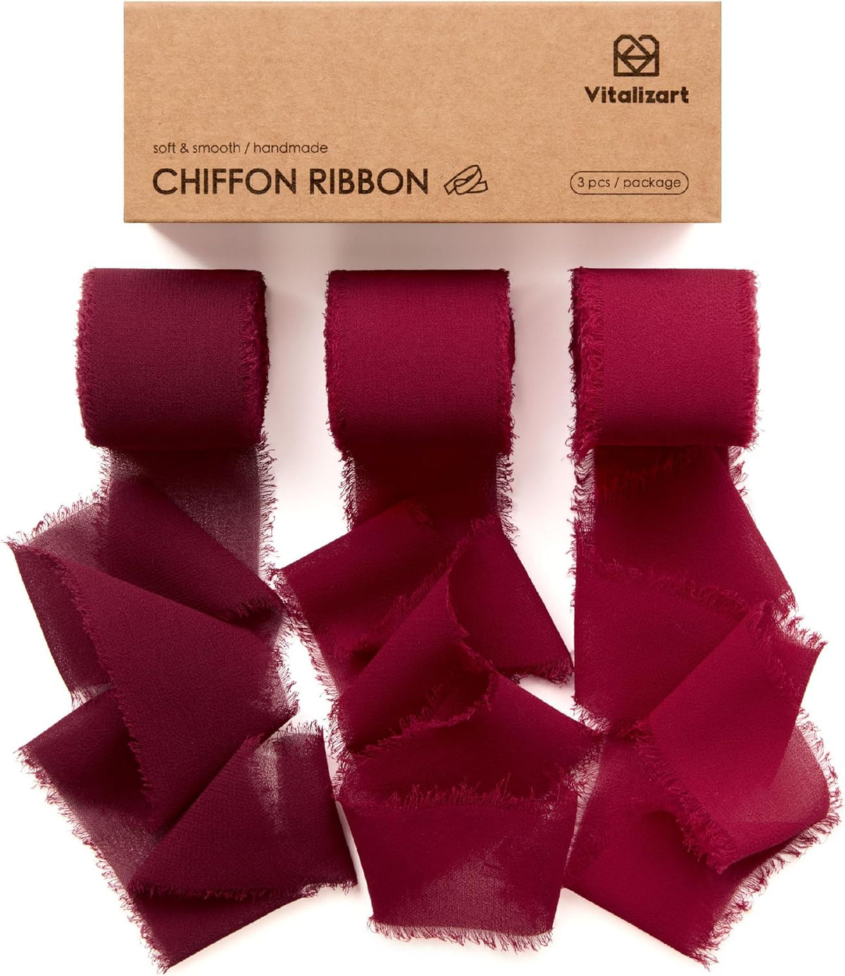 Fringe Chiffon Silk Ribbon 1 1/2 Inch x 21Yd (Burgundy & Red) - Vitalizart