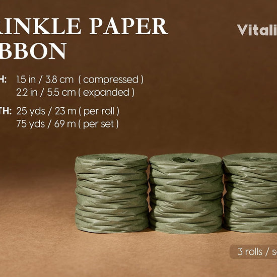 Vitalizart Crinkle Paper Ribbon 1.5" x 75 Yards, Reusable Recyclable Easy Tear(GREEN) - Vitalizart