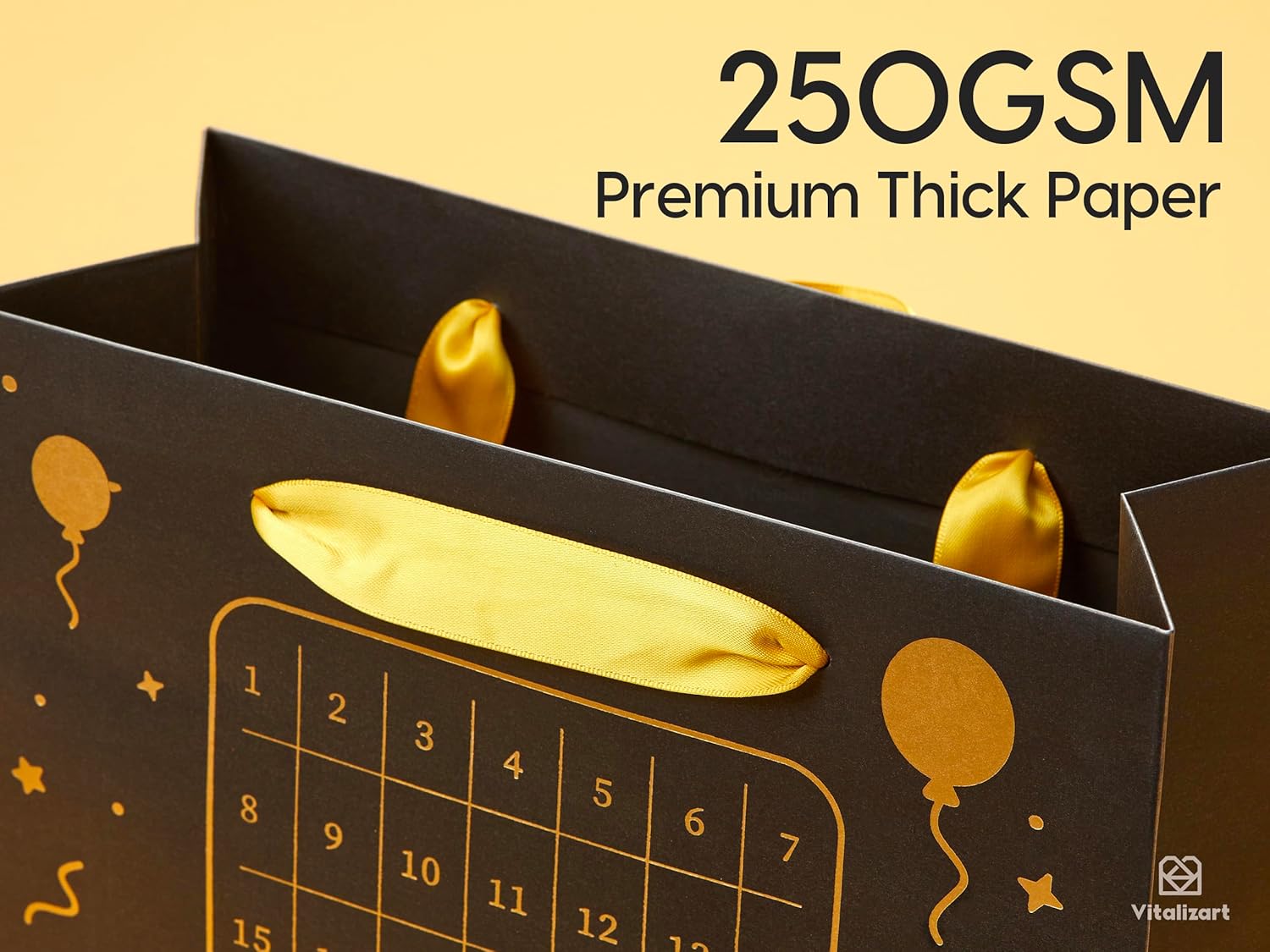 Vitalizart Birthday Paper Gift Bags w/ Ribbon Handles – Set of 2, （Black, Kids Party Favors）