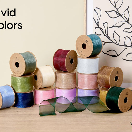 Organza Sheer Ribbon 1.5" x 30 Yd (Cream & White ) - Vitalizart