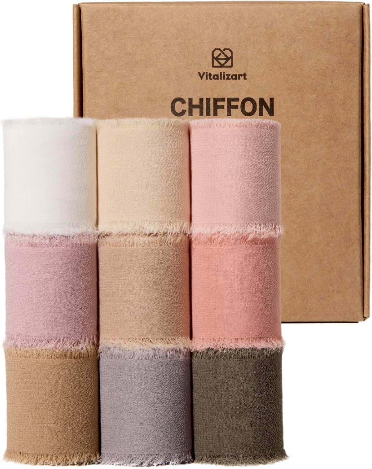 FRINGE CHIFFON SILK RIBBON 1.5 INCH X 27YD (Assorted 9 Colors Pink & Nude)