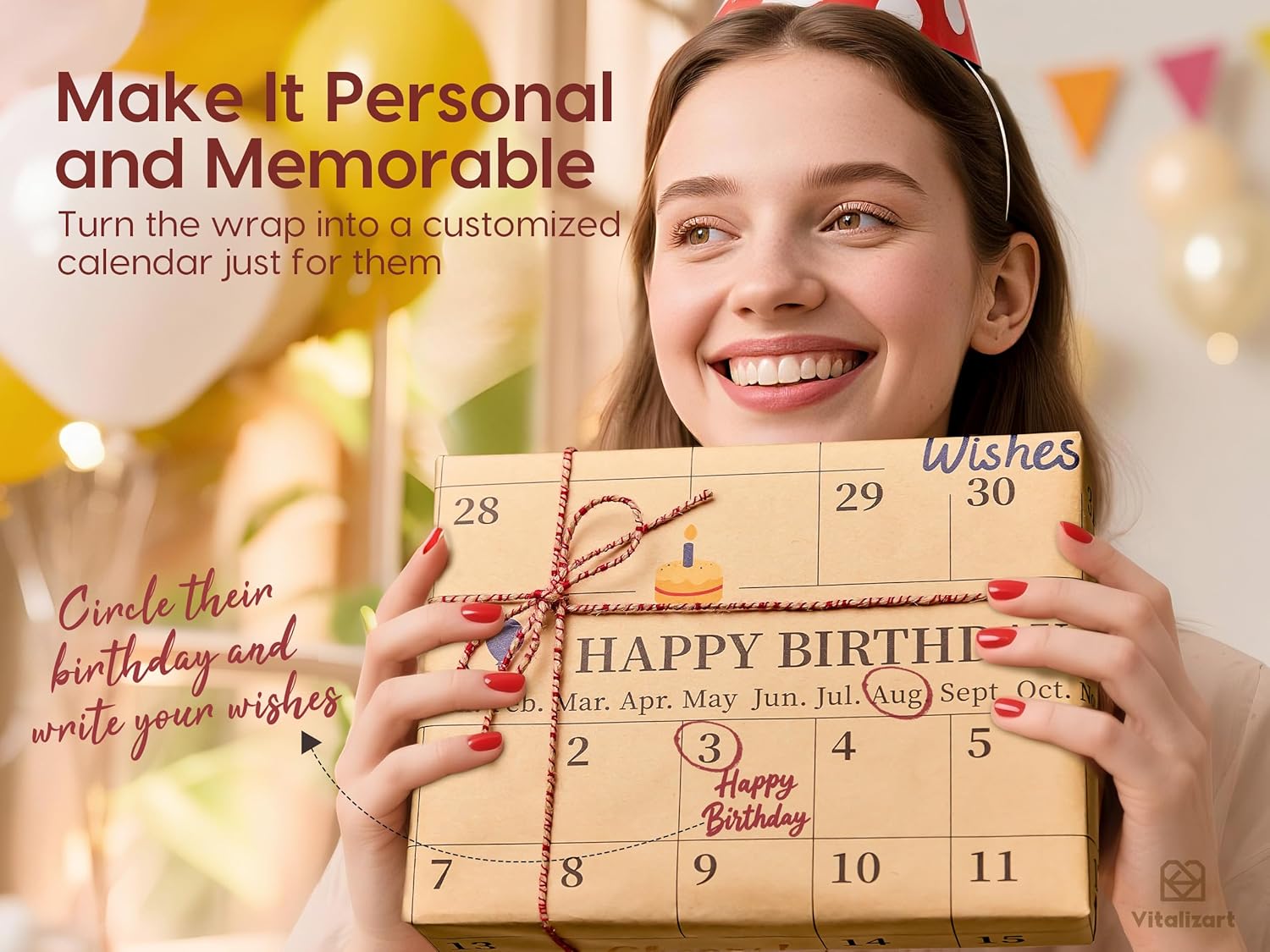 Vitalizart Write - On Calendar Birthday Wrapping Paper Set 17" With 5 - Yard Twine Recyclable Customizable Gift Wrap - Vitalizart