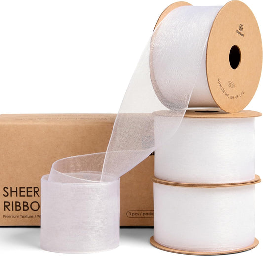 Organza Sheer Ribbon 1.5" x 30 Yd (White) - Vitalizart