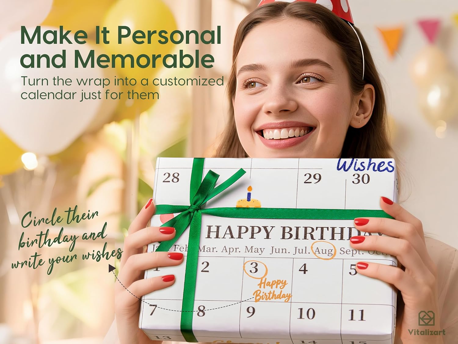 Vitalizart Write - On Calendar Birthday Wrapping Paper Set 17" With 5 - Yard Twine Recyclable Customizable Gift Wrap - Vitalizart