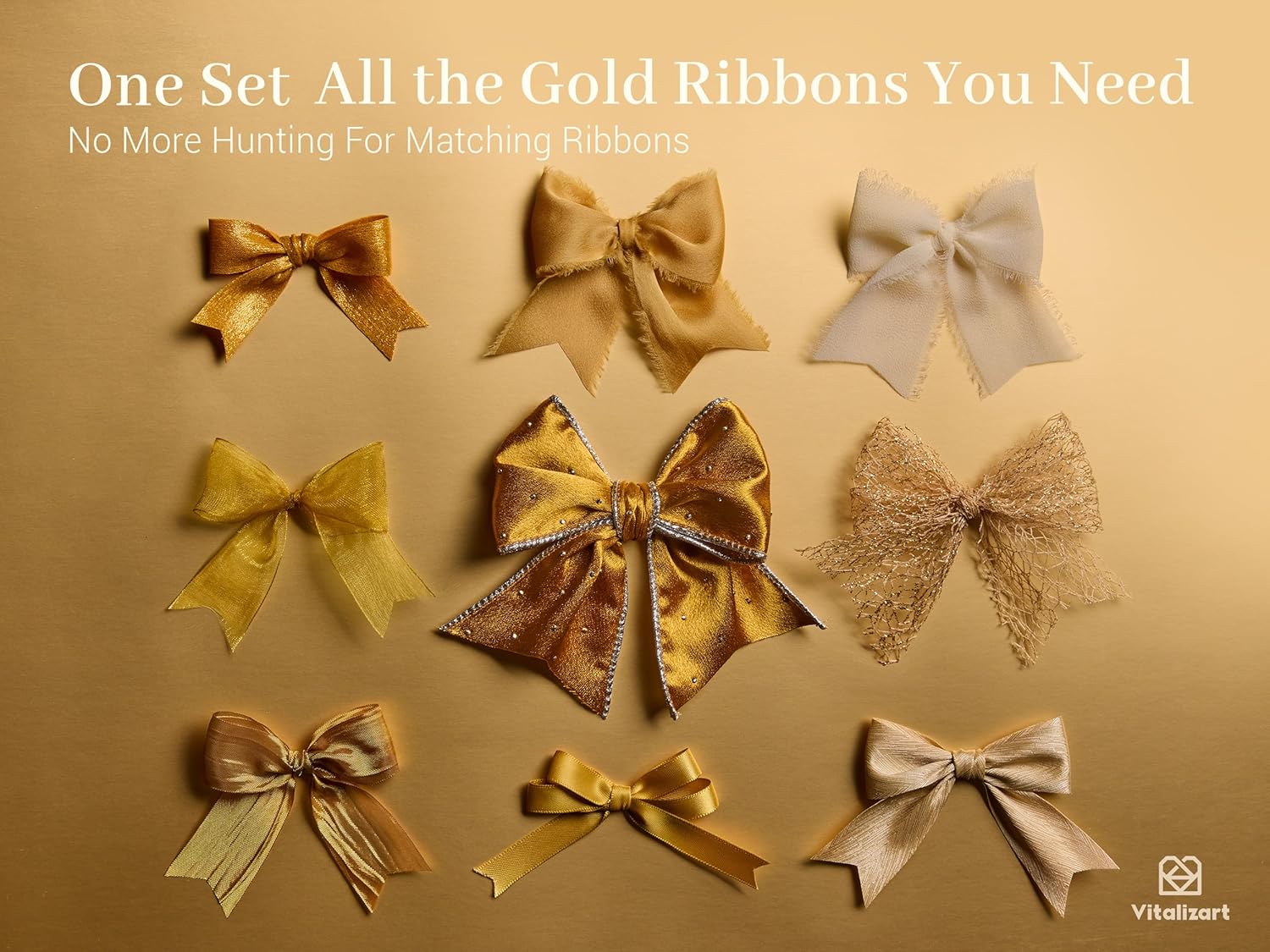 Vitalizart Luxury Purple Ribbon Set – 40 Yards(9 Textures)9 Gold Ribbons 40Yd