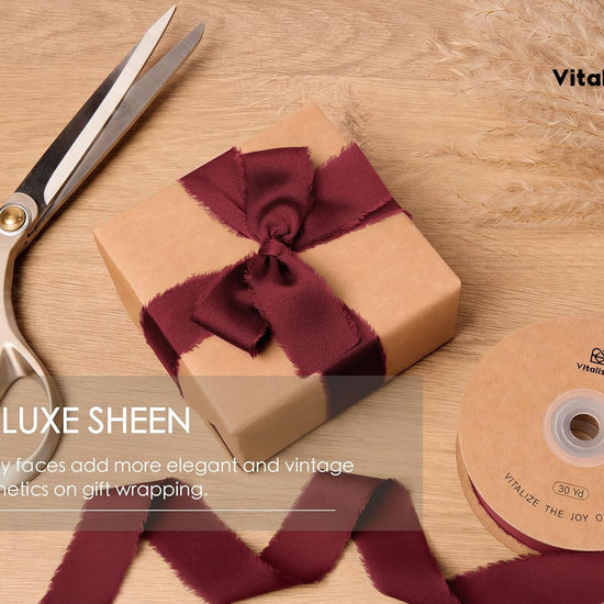Frayed Fringe Silk Satin Ribbon 1" x 30 Yard (Burgundy) - Vitalizart
