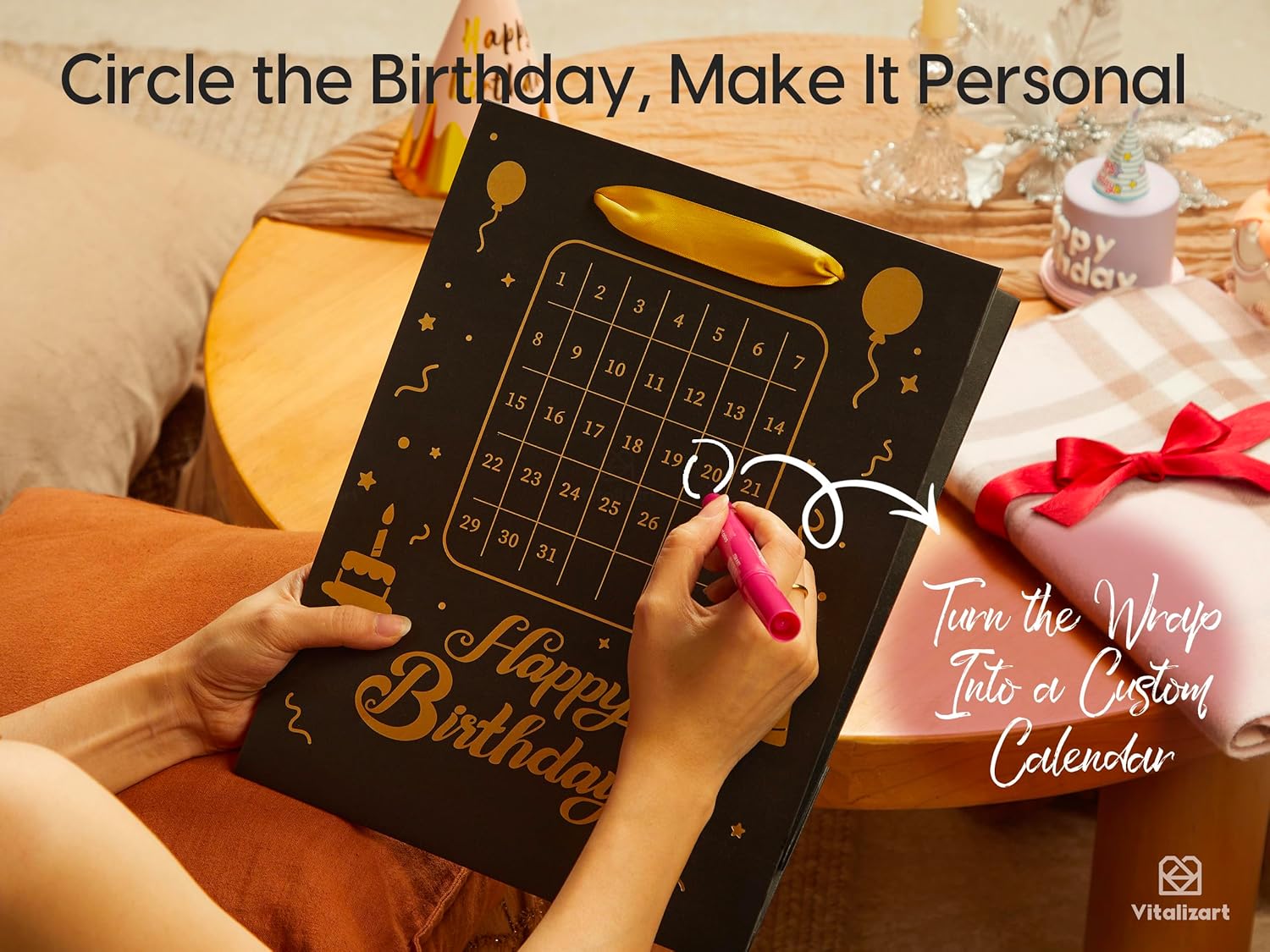 Vitalizart Birthday Paper Gift Bags w/ Ribbon Handles – Set of 2, （Black, Kids Party Favors）