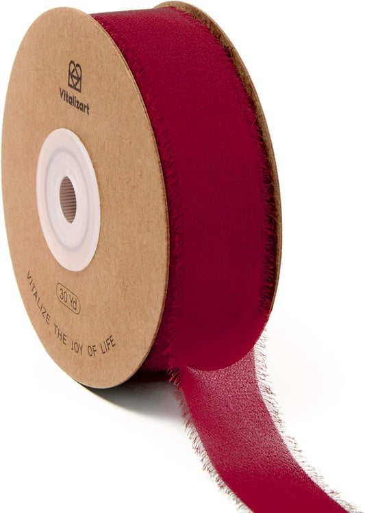 Fringe Chiffon Silk Ribbon 1 Roll 1" x 30 Yd(Red)