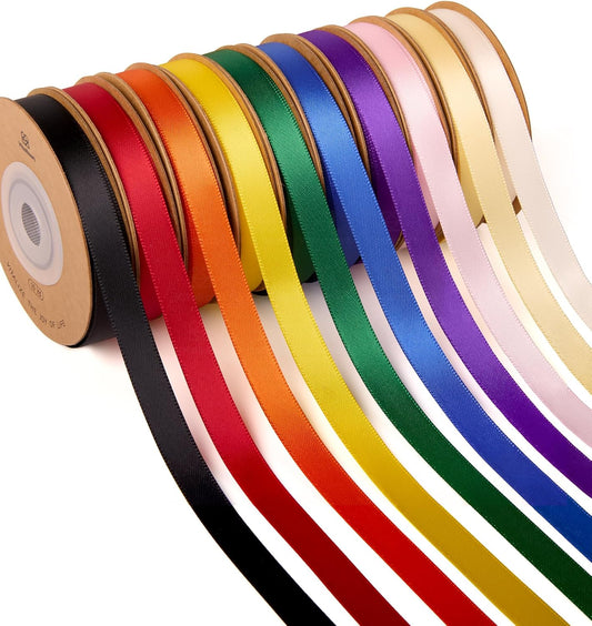 Vitalizart Ribbons for Crafts 3/8" x 100Yd Satin Ribbon Double Face Gift Wrapping( Rainbow 10 colours) - Vitalizart