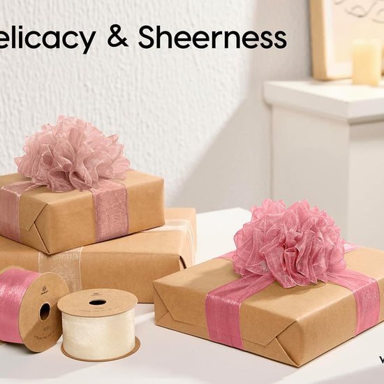 Organza Sheer Ribbon 1.5" x 30 Yd (Pink & Cream) - Vitalizart