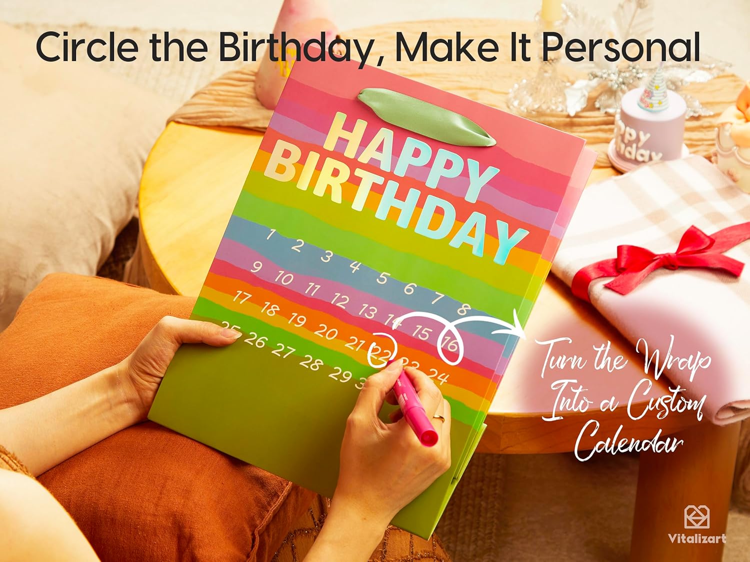 Vitalizart Birthday Paper Gift Bags w/ Ribbon Handles – Set of 2, （Green, Kids Party Favors）