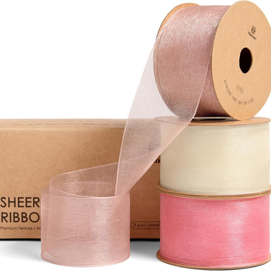 Organza Sheer Ribbon 1.5" x 30 Yd (Pink & Cream) - Vitalizart