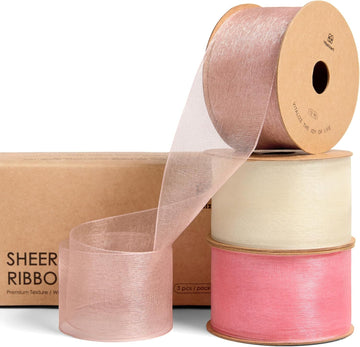 Organza Sheer Ribbon 1.5" x 30 Yd (Pink & Cream) - Vitalizart