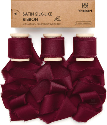 Silk Satin Ribbon with Wooden Spool 1.5" x 15 Yd (Burgundy Red)