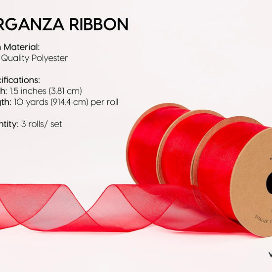 ORGANZA SHEER RIBBON 1.5“ X 30 YD(Red) - Vitalizart