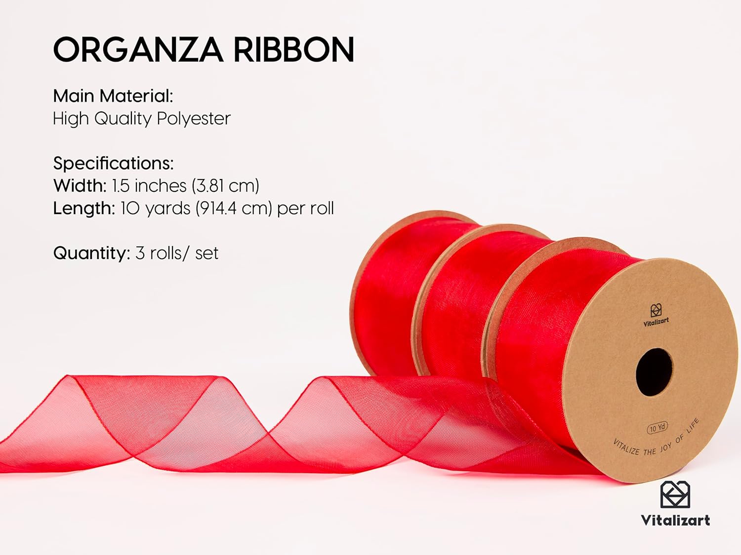 ORGANZA SHEER RIBBON 1.5“ X 30 YD(Red) - Vitalizart