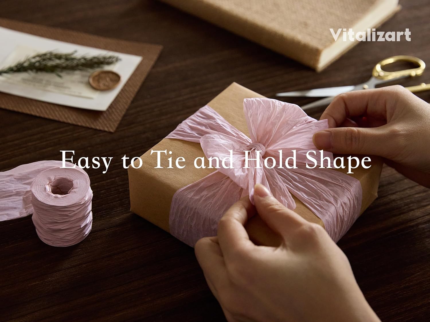Vitalizart Crinkle Paper Ribbon 1.5" x 75 Yards, Reusable Recyclable Easy Tear(PINK) - Vitalizart