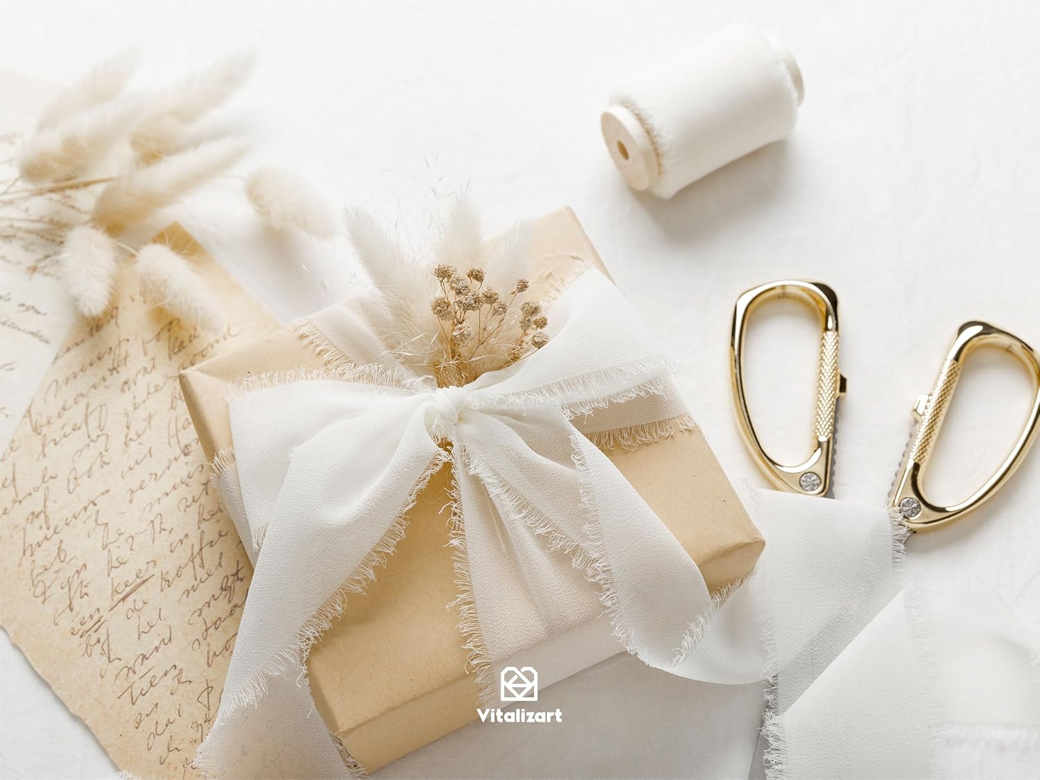 Chiffon Ribbon with Wooden Spool 2" x 15 Yd (White) - Vitalizart