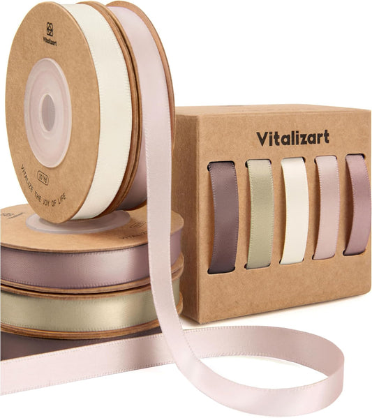 Double Face Satin Ribbon 3/8"x 50Yd (Nude & Pink) - Vitalizart