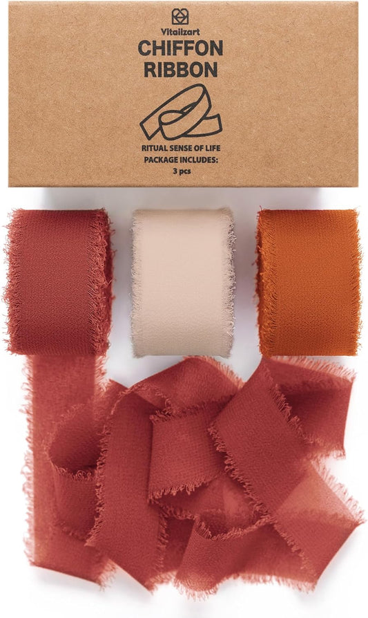 Chiffon Silk Ribbon 1" x 21 Yd (Terracotta & Orange) - Vitalizart