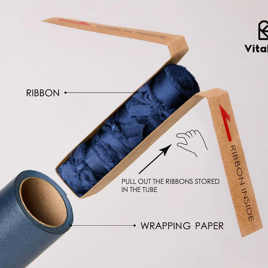 Wrapping Paper Set 30"x197" Pearly - Lustre With Silk Like Satin Ribbon & Gift Tags (Blue Paper & Blue Ribbons) - Vitalizart