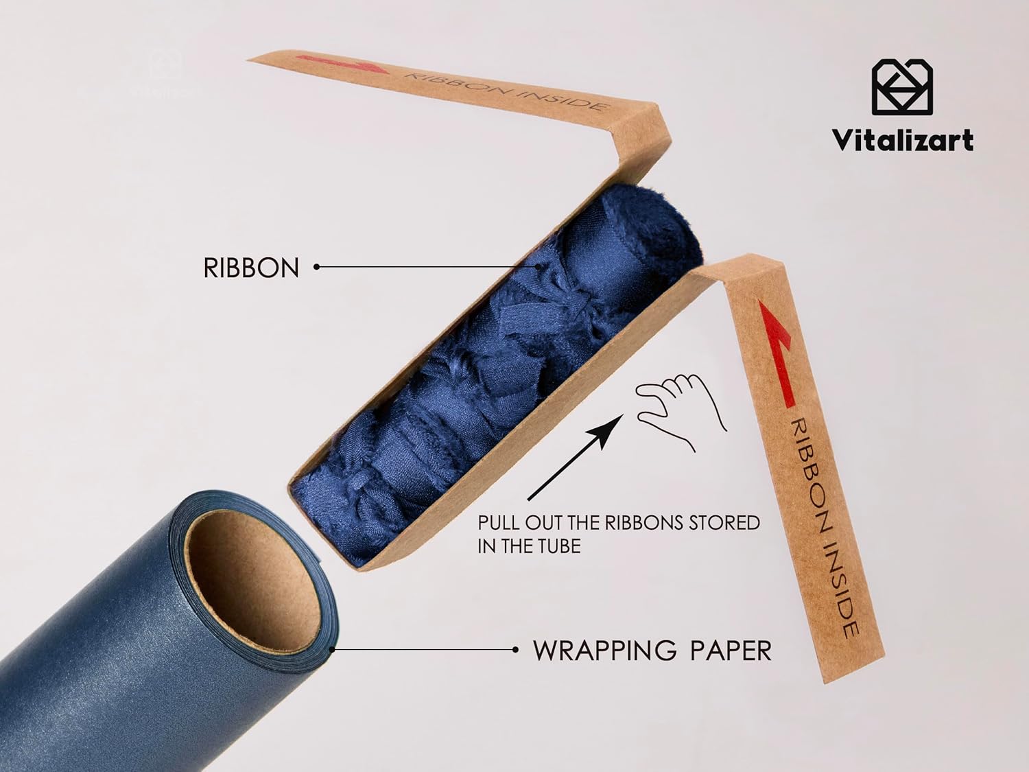 Wrapping Paper Set 30"x197" Pearly - Lustre With Silk Like Satin Ribbon & Gift Tags (Blue Paper & Blue Ribbons) - Vitalizart