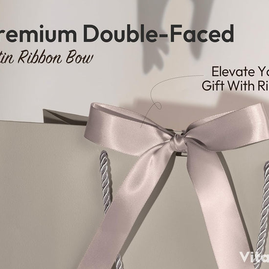 Vitalizart Paper Gift Bags With Ribbon Handles Set of 4 Grey Bulk Reusable For Gift Wrap 13" x10"x5"Large Size(Cream & Champagne) - Vitalizart