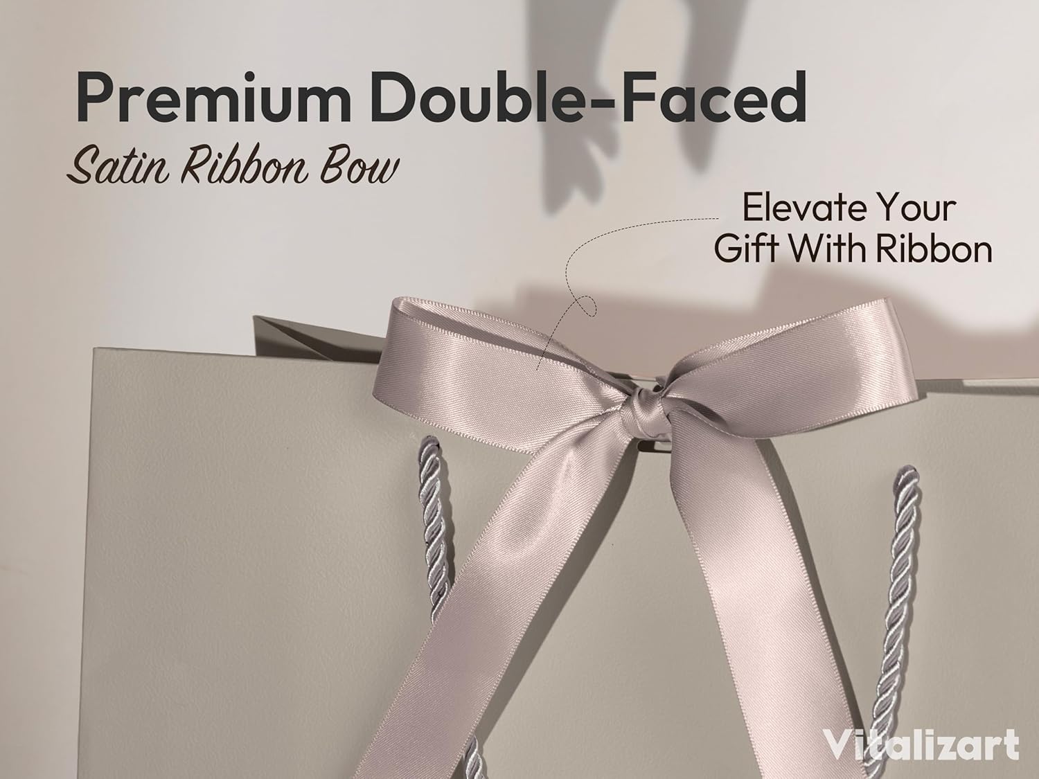 Vitalizart Paper Gift Bags With Ribbon Handles Set of 4 Grey Bulk Reusable For Gift Wrap 13" x10"x5"Large Size(Cream & Champagne) - Vitalizart