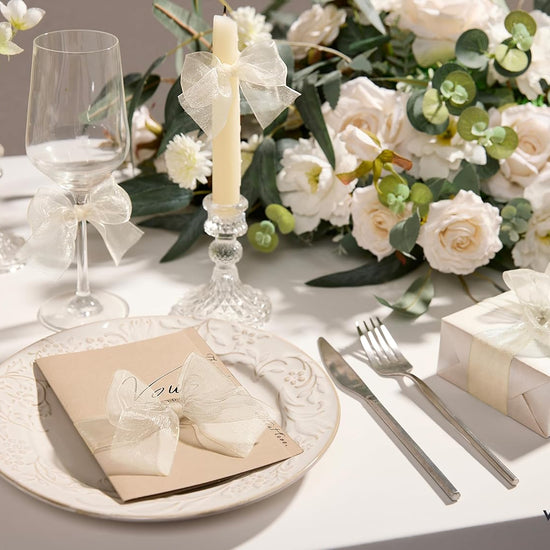 Organza Sheer Ribbon 1.5" x 30 Yd (Cream & White ) - Vitalizart