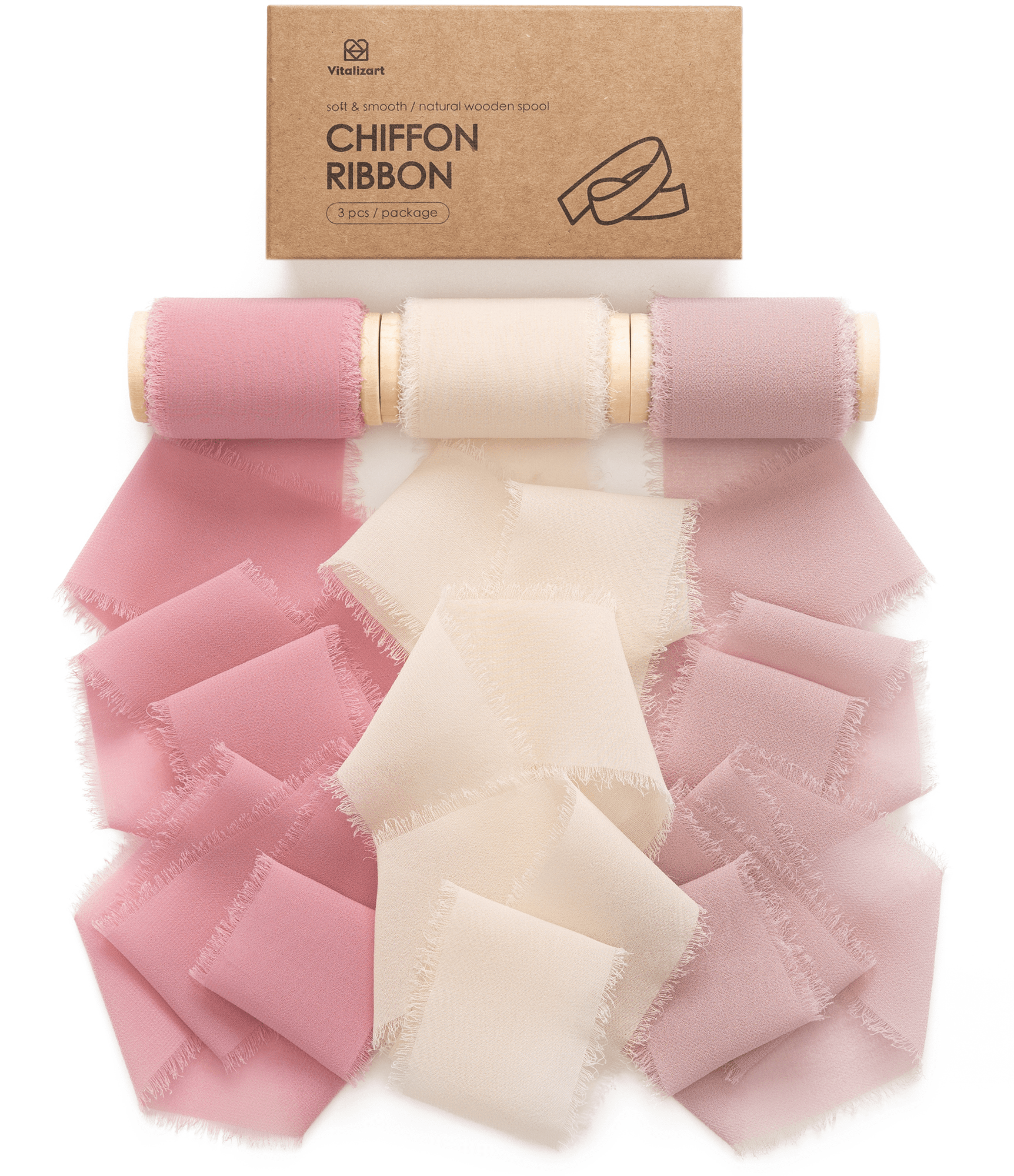 Chiffon Ribbon with Wooden Spool 2" x 15 Yd (Pink Nude & Mauve) - Vitalizart