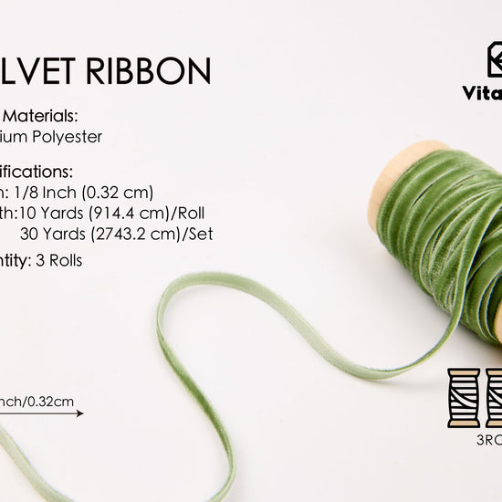 Thin Velvet Ribbon 1/8" x 30 Yard Christmas Decoration Tree Ornaments (Sage Green) - Vitalizart